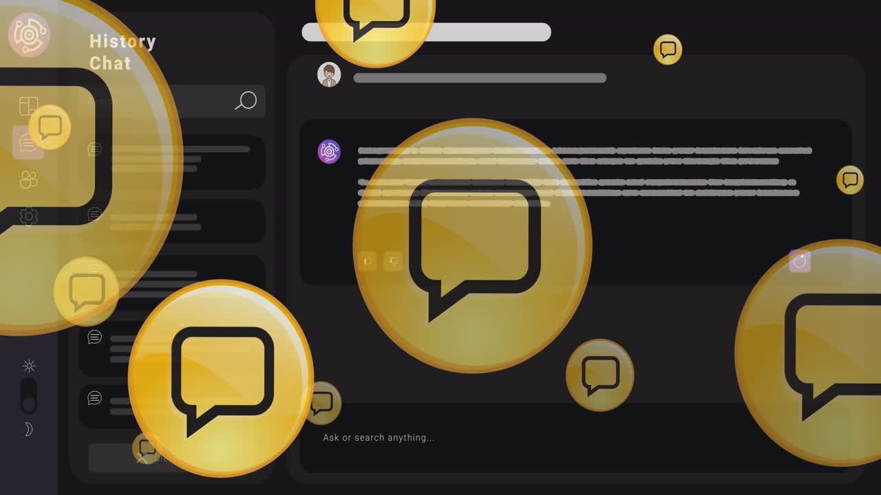 음성 버블 아이콘의 애니메이션과 검은색 배경의 ai 채팅