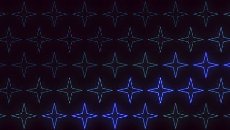 geometric blue lines and star shapes form an intricate pattern on a black background. the design evokes a sense of order and celestial beauty