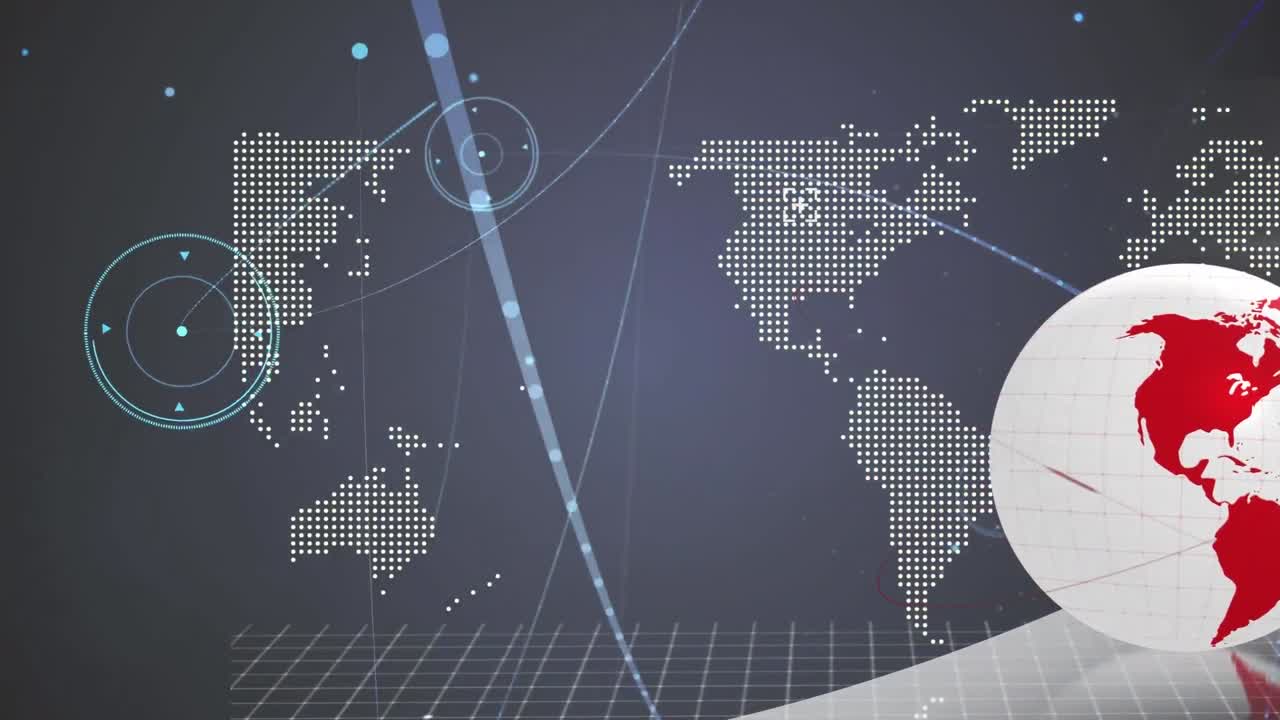 연결 네트워크를 통해 지구의 애니메이션과 검은색 배경의 세계 지도