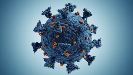 this clip explores the detailed structure of a virus using digital animation, highlighting its surface proteins and overall composition in a visually engaging manner for educational purposes.