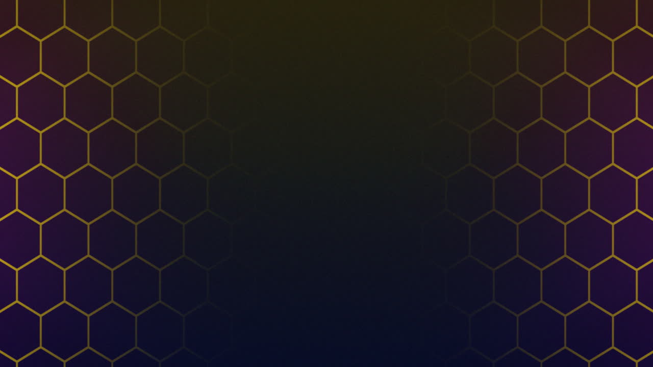 animación de una cuadrícula de hexágonos amarillos con luz blanca parpadeante sobre un fondo oscuro
