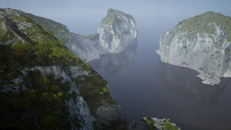 white cliffs with grass over the ocean