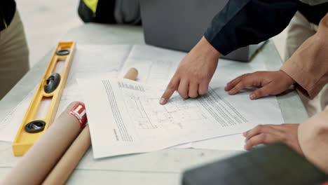 hands, blueprint and people in architecture