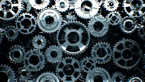 metal wall made of turning gears seamless. beautiful looped 3d animation. abstract working process. teamwork business and technology concept.