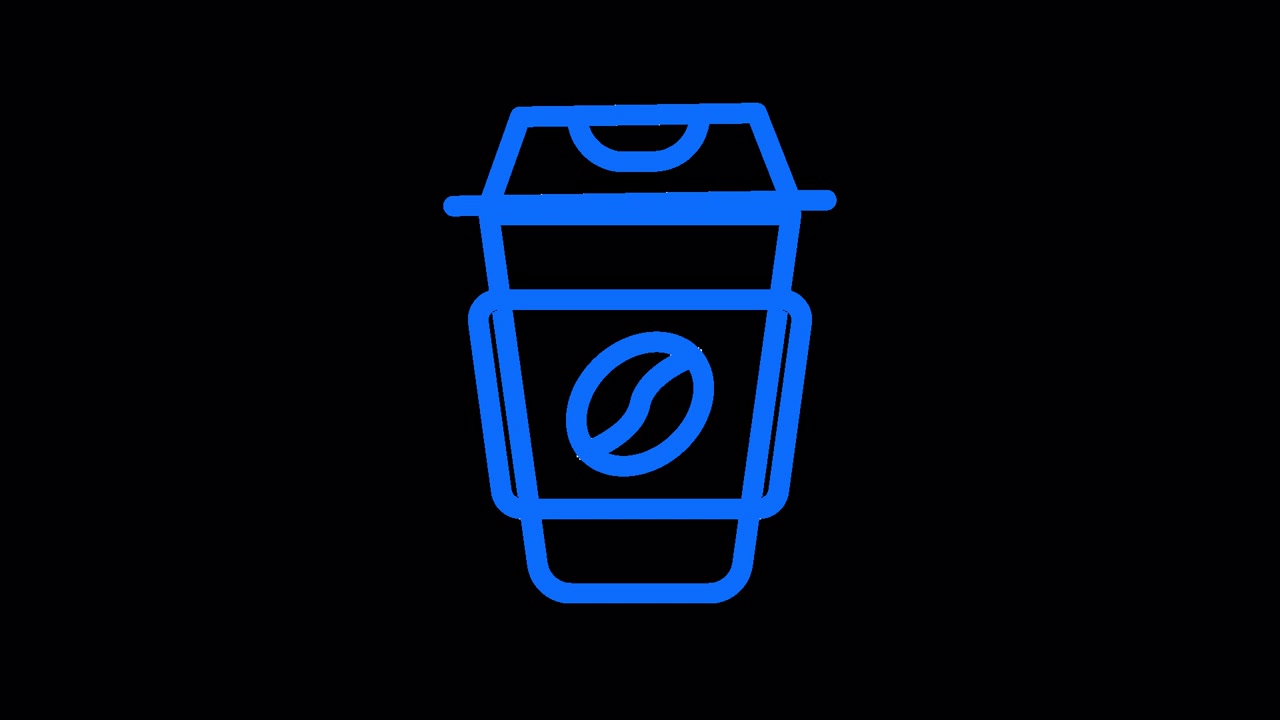 Animated Blue Neon Coffee Cup Icon Opening and Steaming