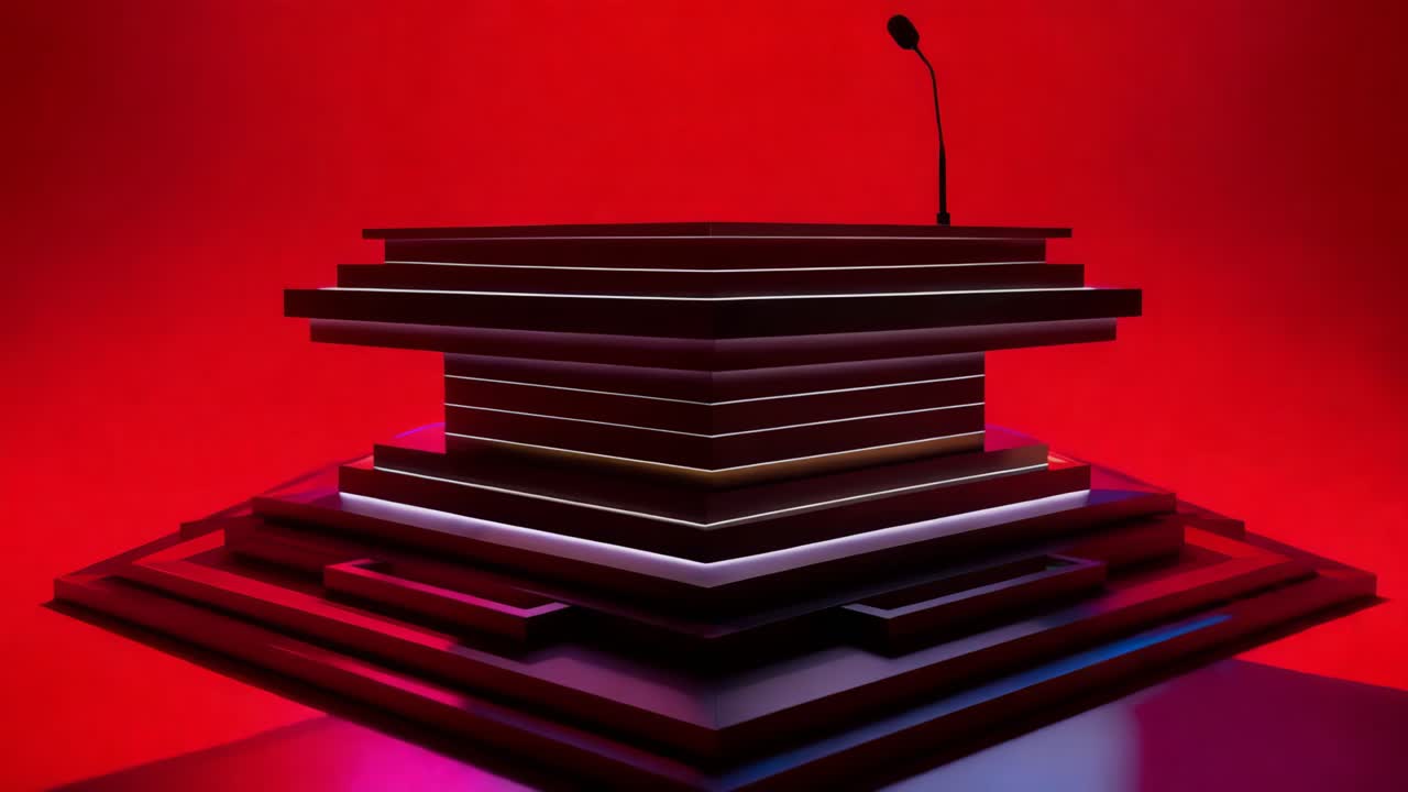 estructura arquitectónica geométrica con iluminación roja