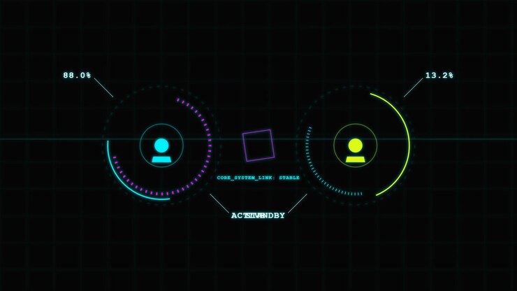 Futuristisk digital grænseflade, der viser systemdata og brugerdata