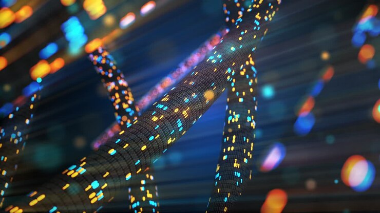 Big data cloud computing internet of things IOT AI network technology. Seamless loop 4K VJ background.