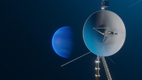 3d animation showing the voyager spacecraft aproaching planet neptune