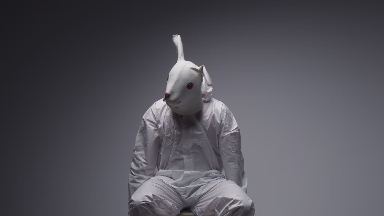 Person Wearing Rabbit Mask and Hazmat Suit