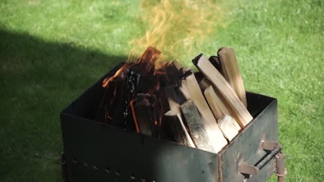 La-Madera-Está-Ardiendo-En-La-Chimenea-De-Metal-Negro