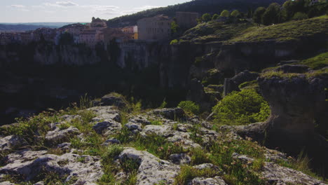 stunning view of hanging houses in cuenca, spain during daytime - static shot