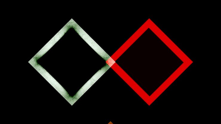Graphic pattern of rhombus shapes moving in the background in various directions.