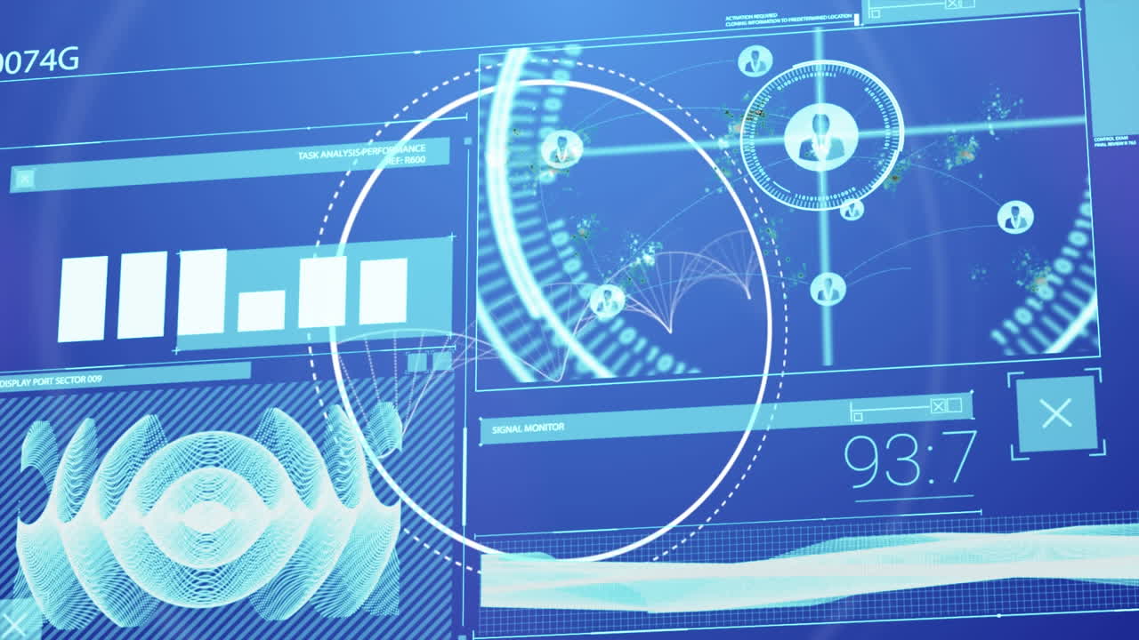 파란색 배경에서 데이터 처리에 대한 dna 가닥의 애니메이션