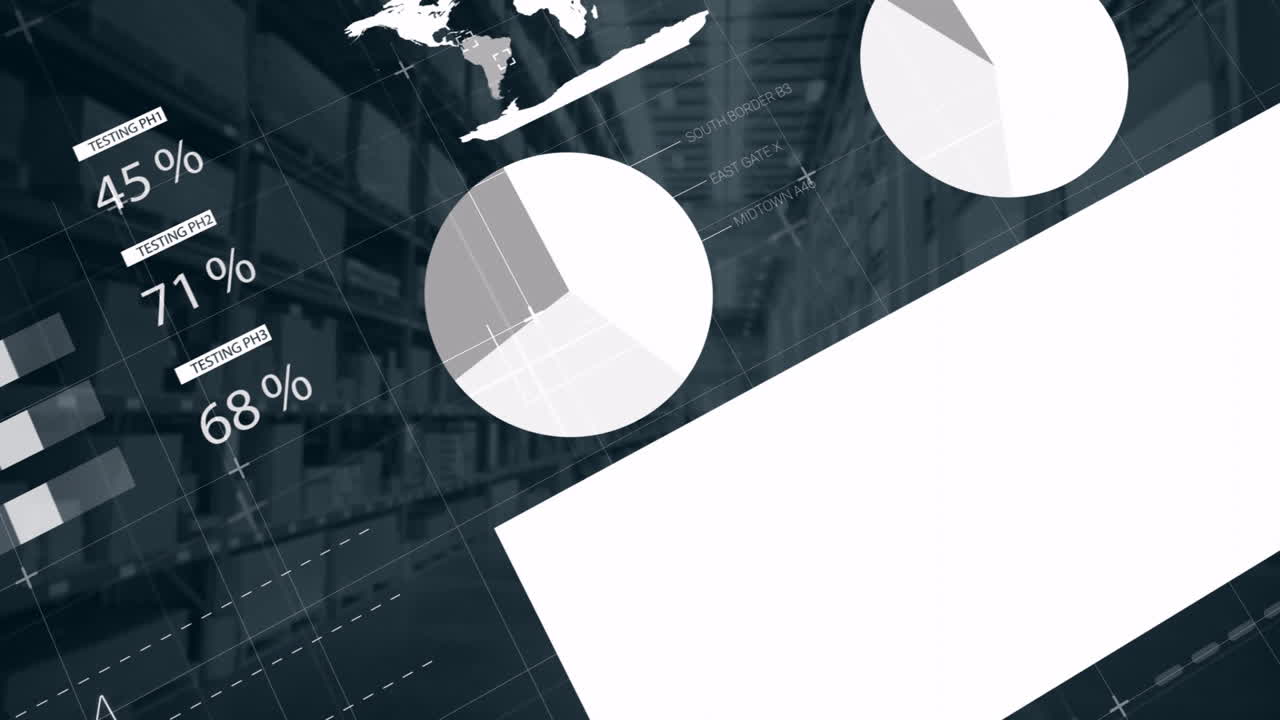 Animación de procesamiento de datos financieros sobre un almacén