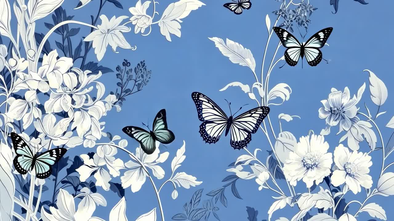 Elegant video concept with a vintage style, showcasing butterflies and floral patterns