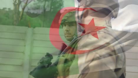 Animation-of-caucasian-soldiers-over-flag-of-algeria