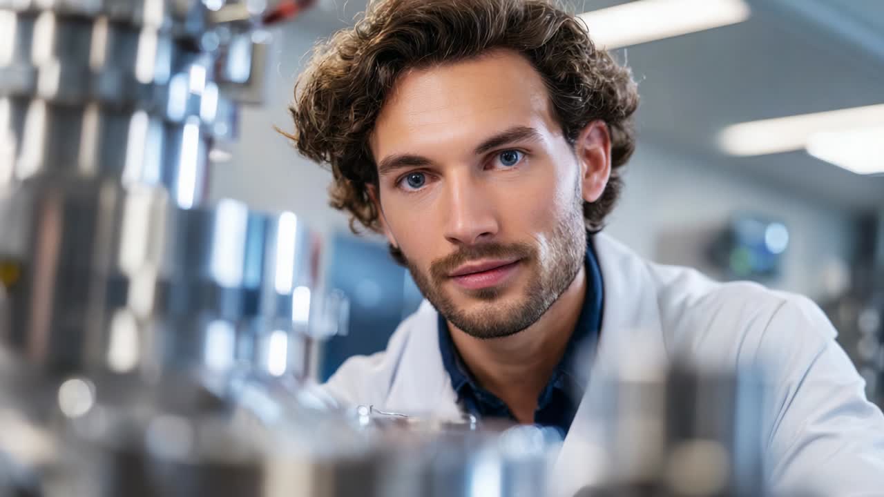 Focused Scientist Engaged in Scientific Research, Analyzing Data and Experiment Results in a Modern Laboratory Setting with High-Tech Equipment and Instruments, Displaying Curiosity and Determination