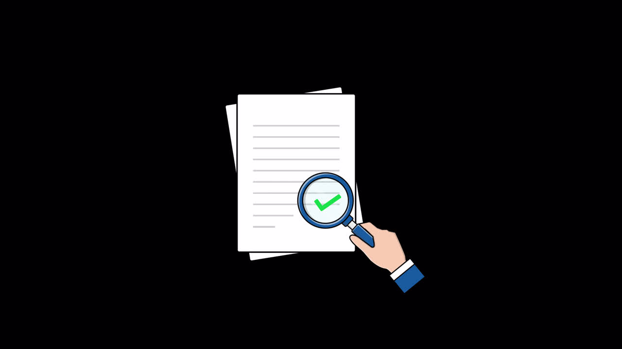 Animated Hand Scanning Document with Magnifying Glass