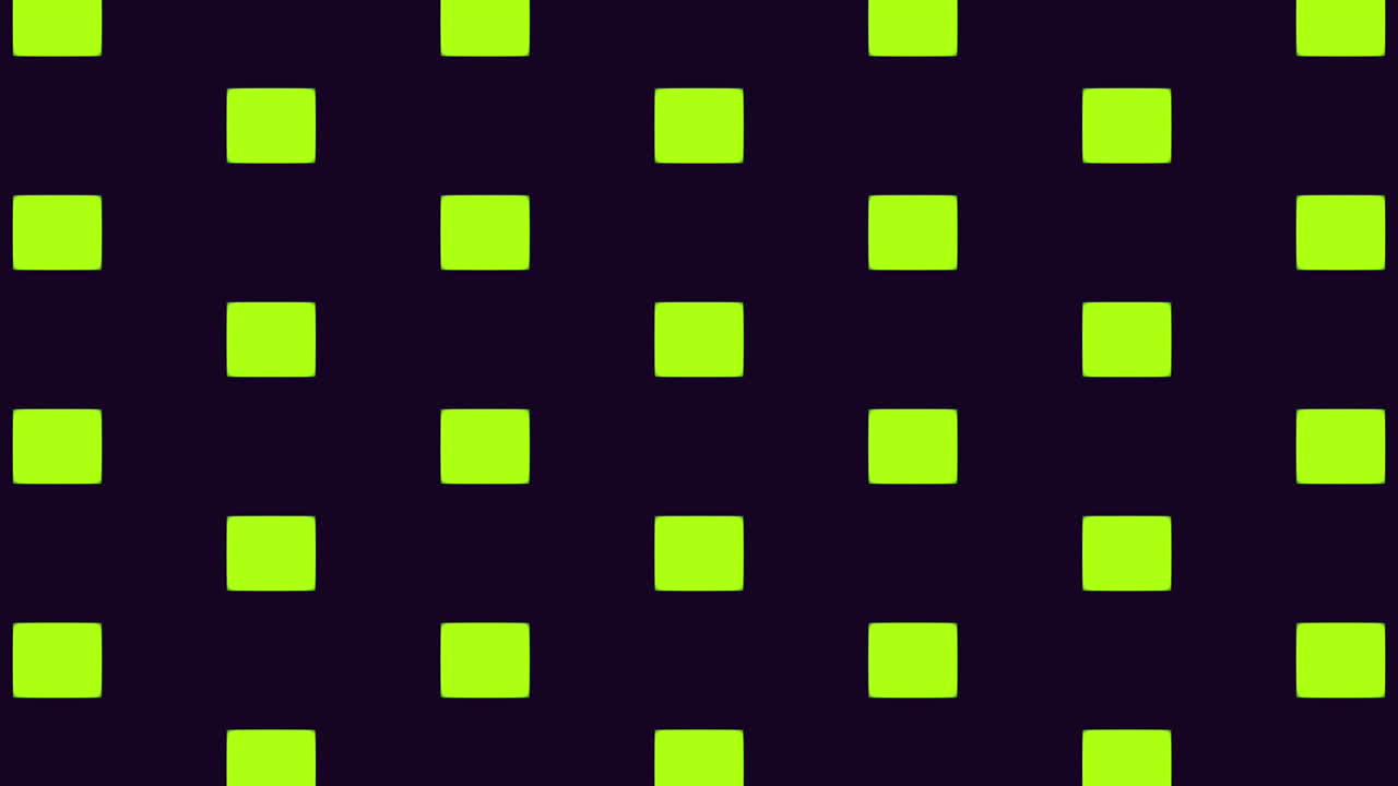Abstract seamless pattern of neon green squares on a dark background, ideal as a modern animated backdrop for presentations, titles, social media content, motion graphics and digital interfaces