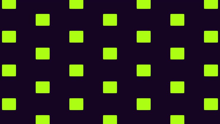 Abstract seamless pattern of neon green squares on a dark background, ideal as a modern animated backdrop for presentations, titles, social media content, motion graphics and digital interfaces