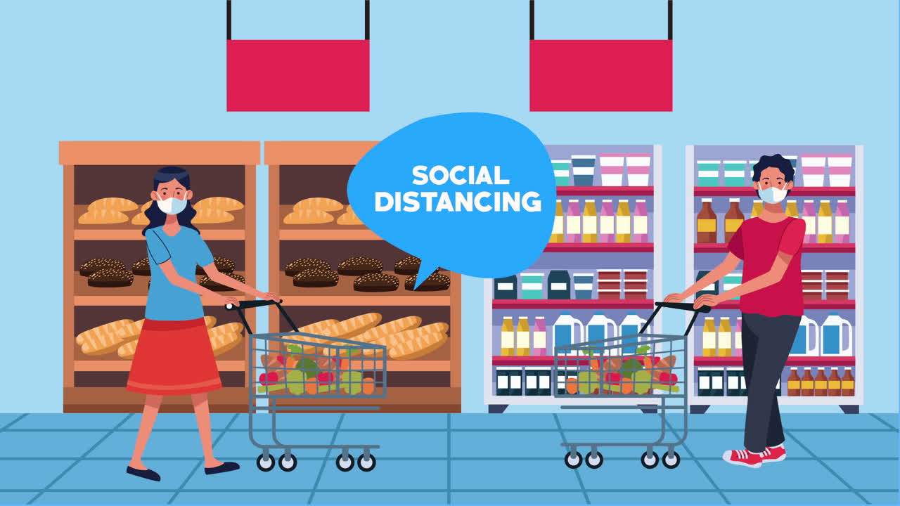 슈퍼마켓 고객들과의 사회적 거리 두기 캠페인