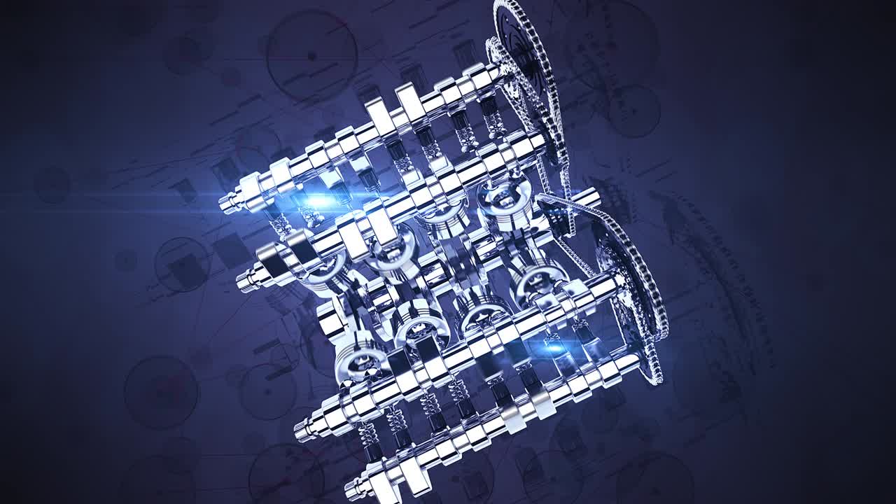 animazione del motore v8 lucido - la telecamera si muove lentamente all'indietro