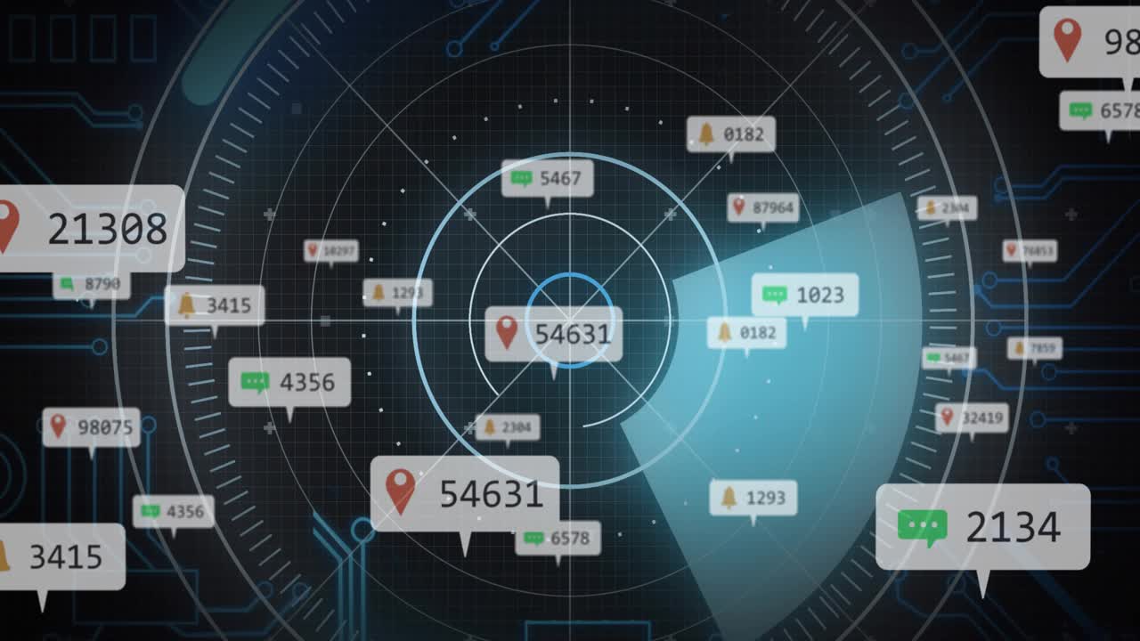 Rotating wedge starting sweep from central target 10297, HUD activating nodes and displaying data