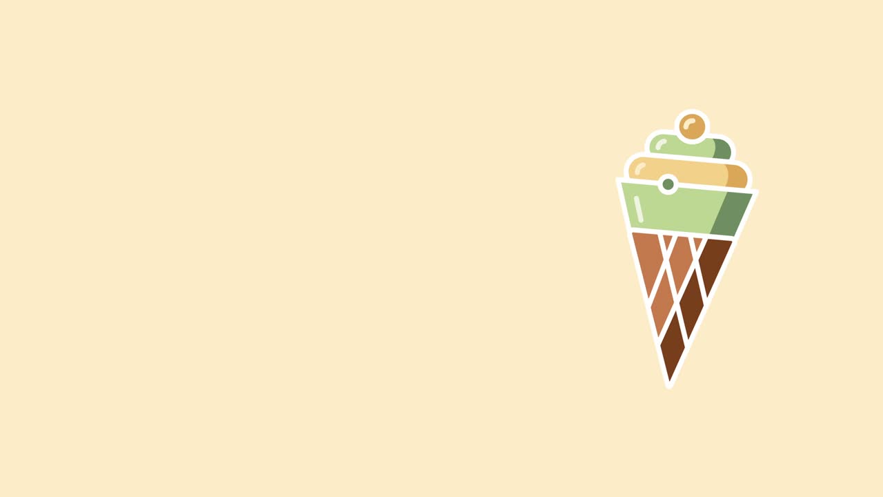 video in 4k di un gelato di cartoni animati in un cono di waffle su uno sfondo pallido.