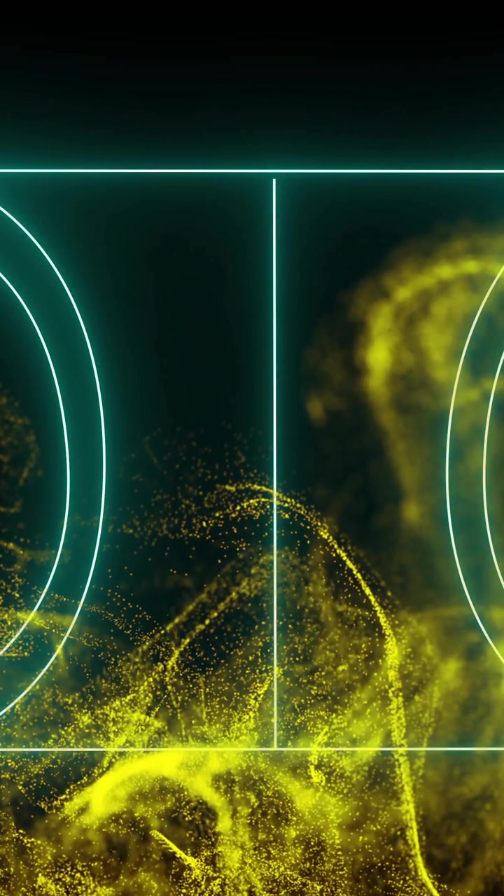 Basketball court lines animation over swirling yellow particles