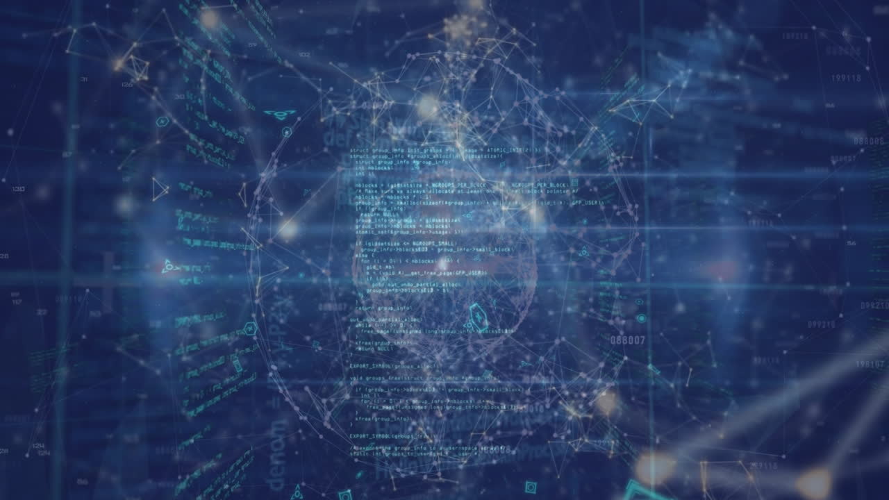 animación de la red de conexiones y procesamiento de datos sobre el mapa del mundo