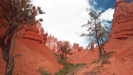 wide static shot of hoodoo rock formations in bryce canyon national park, utah