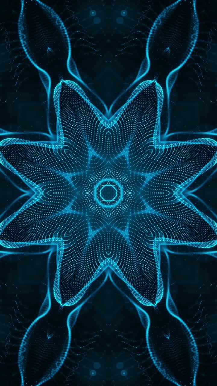 Blue and black abstract design with star in the center. Kaleidoscope VJ loop Vertical