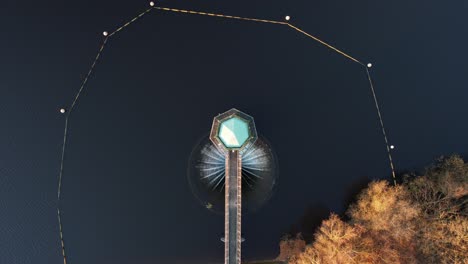 Top-down-aerial-view-of-overflow-tower-with-drain-plug-at-Tittesworth-fresh-water-reservoir