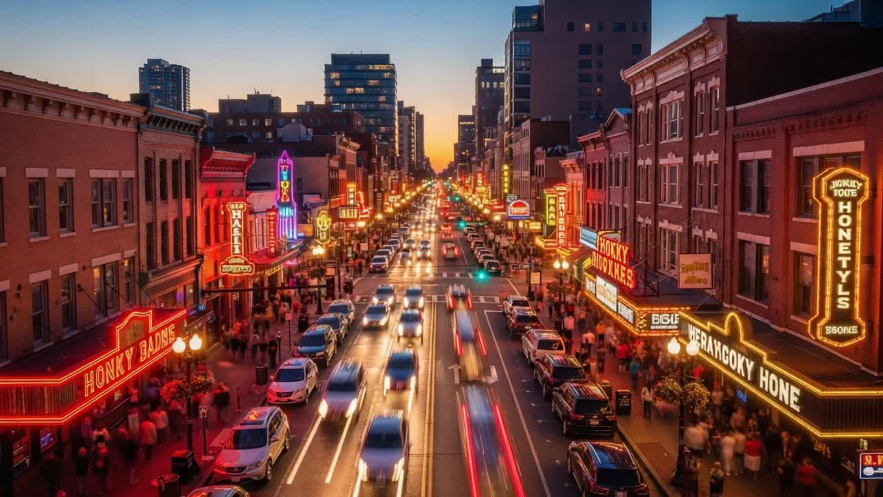 Vibrant Nightlife and Neon Lights on a Lively City Street