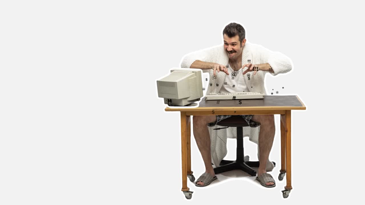 hombre escribiendo texto en un teclado de computadora. trabajador independiente o de oficina