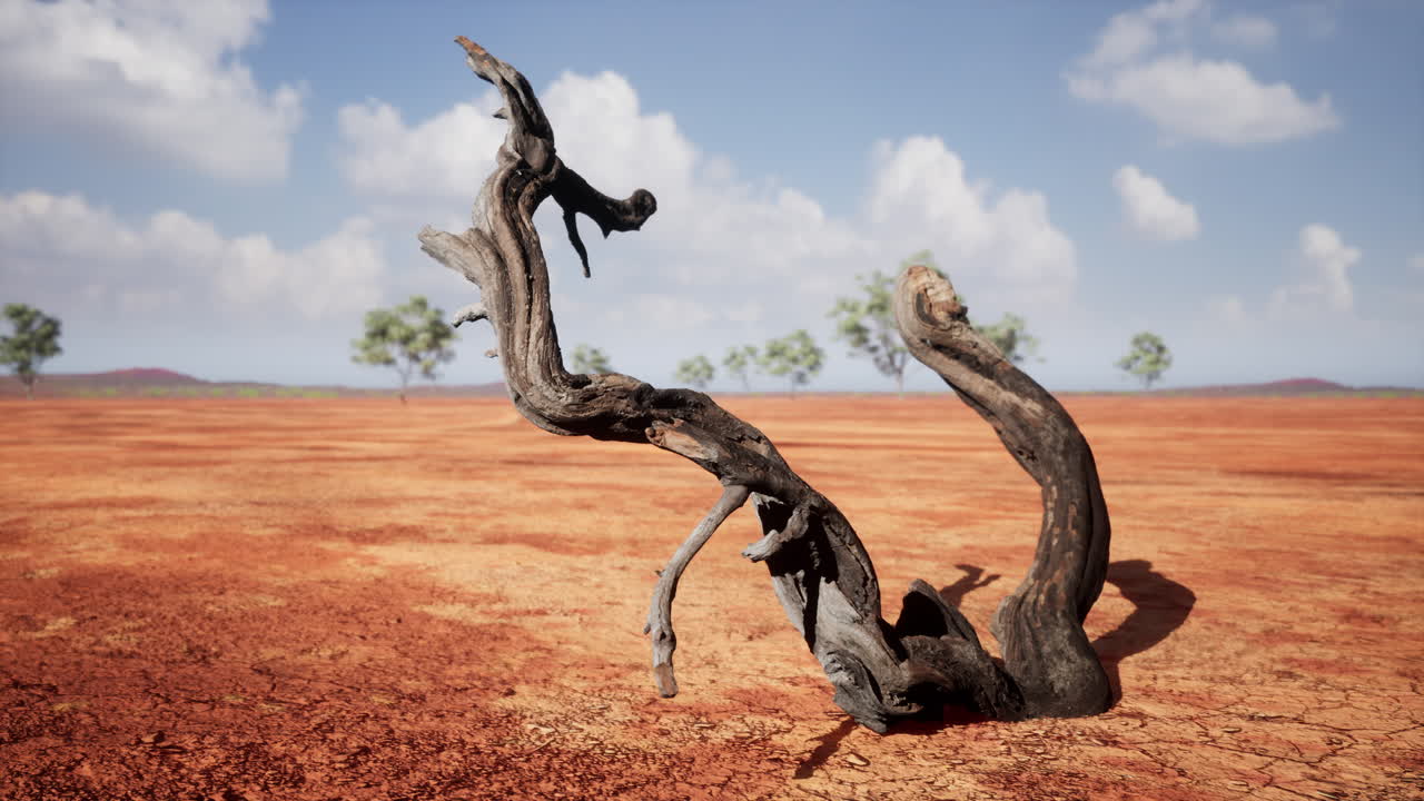은 사막 풍경 에 있는 죽은 나무