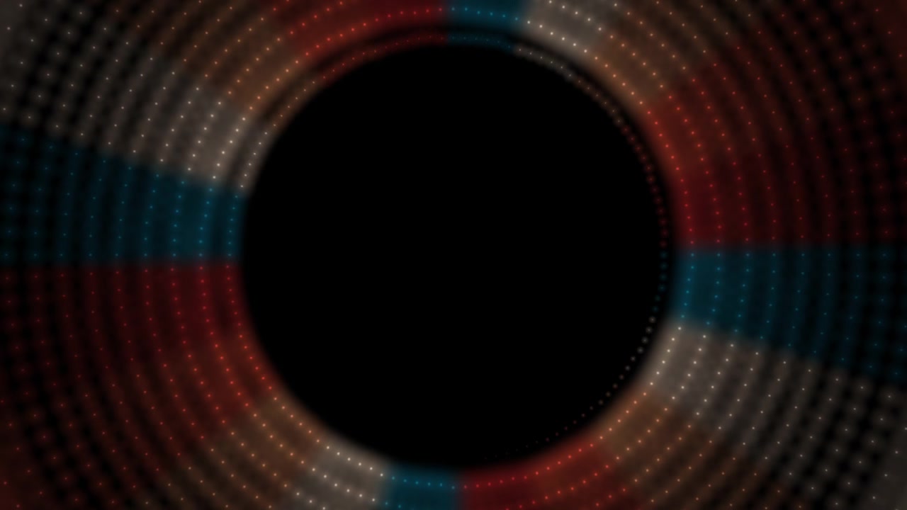 Movimento Circolare Astratto di Particelle Luminose Rosse e Blu