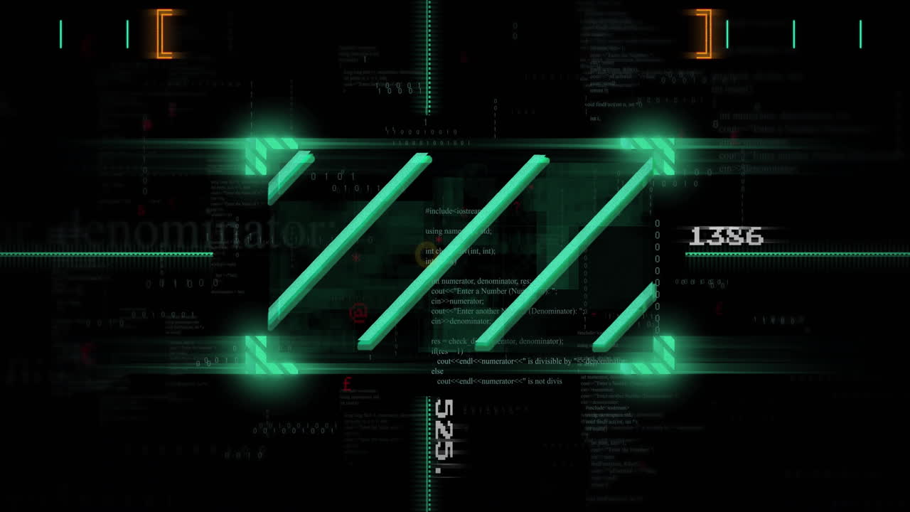 Loading bar animation over digital code and numbers on computer screen