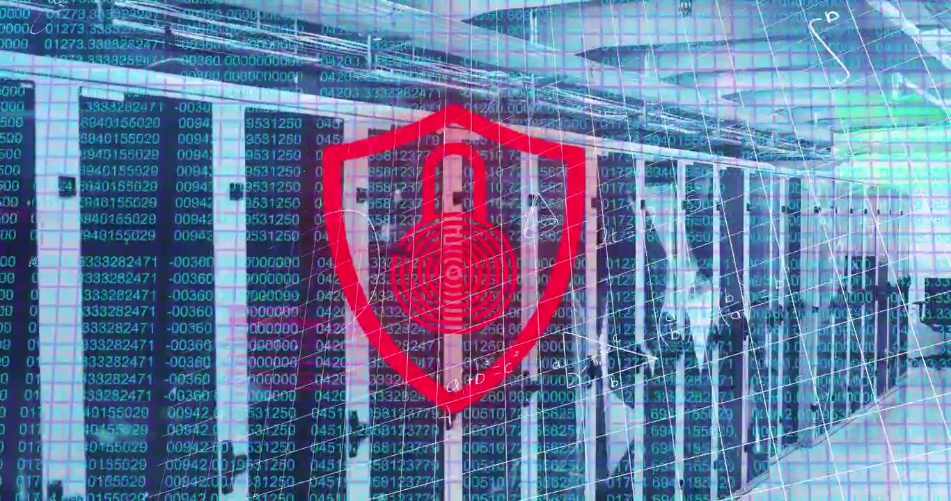 Animazione di un globo e di una rete di connessioni con un lucchetto di sicurezza online su un codice binario