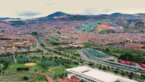 Aereal-View-of-Bogota-Santamaria-With-the-Andes-Mountains-in-the-Background-On-a-Sunny-Day