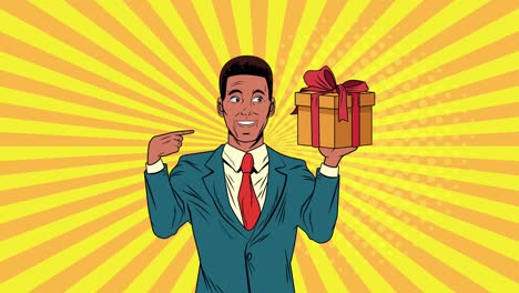 businessman with gift box present pop art animation
