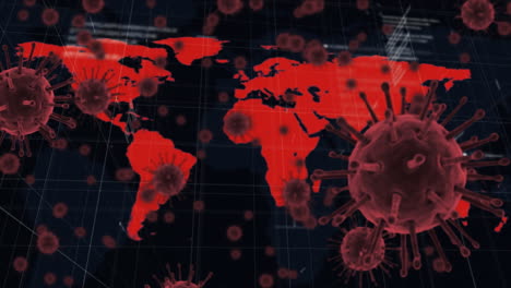 animación de las células de covid 19 y el mapa del mundo