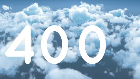 animación de números que crecen sobre las nubes y el cielo