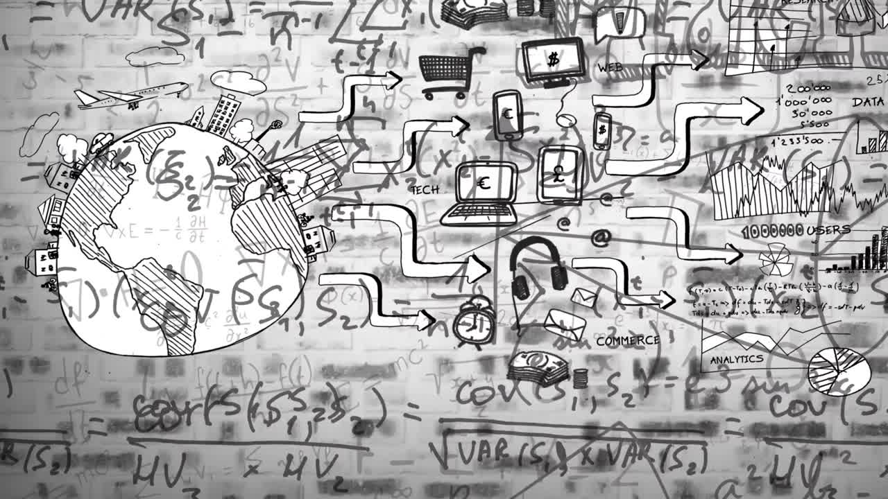 animación de los iconos de las redes sociales sobre ecuaciones matemáticas