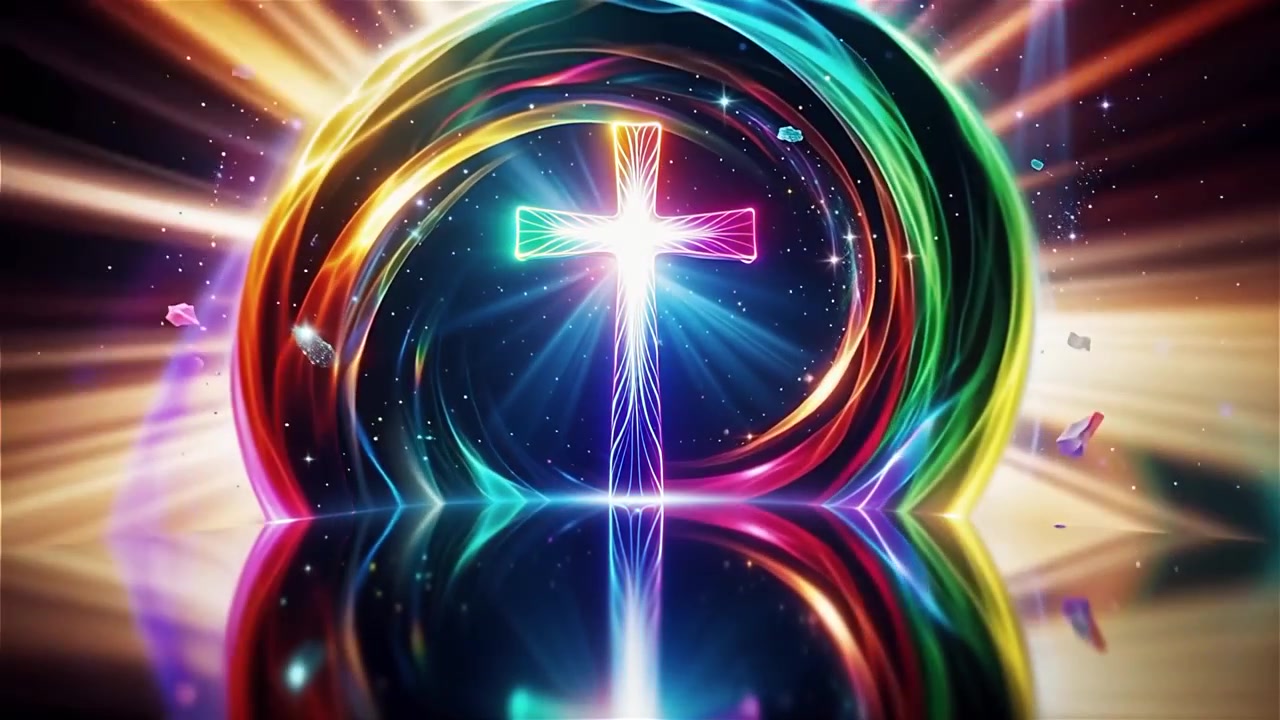 Croce Cristiana Luce Celestiale Sfondo per il Culto.