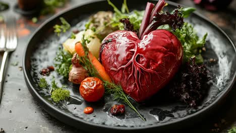 heart-shaped beetroot dish with vegetables