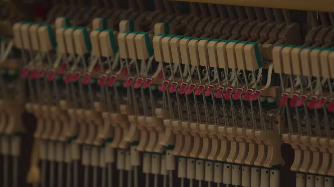 Piano internal mechanism in motion during performance