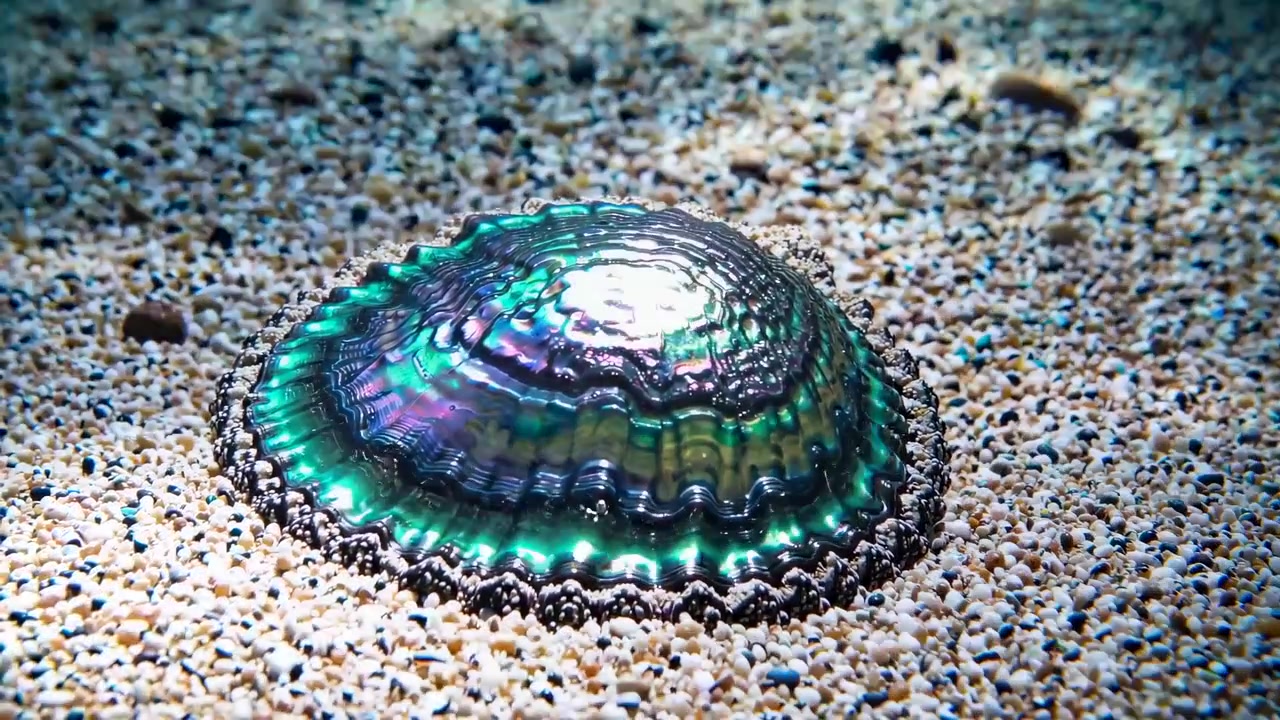 Iridescent Abalone Shell Resting on Sandy Ocean Floor