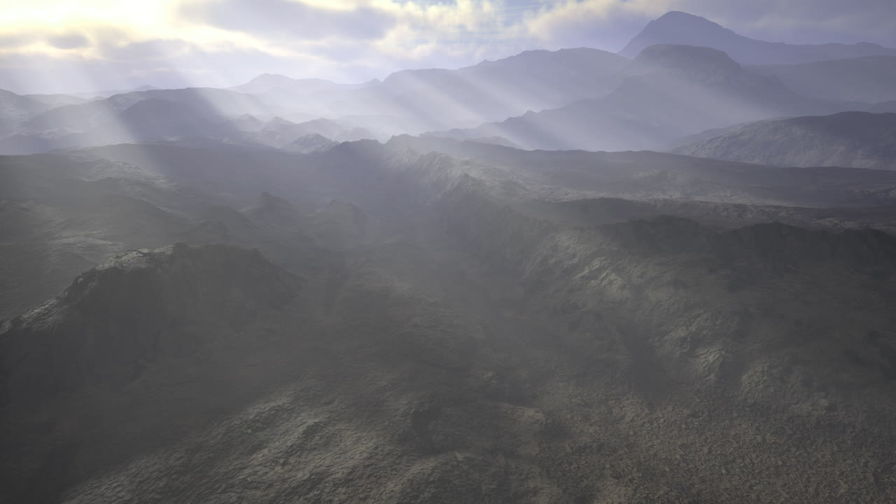 Mysterious mountains bathed in ethereal light at dawn